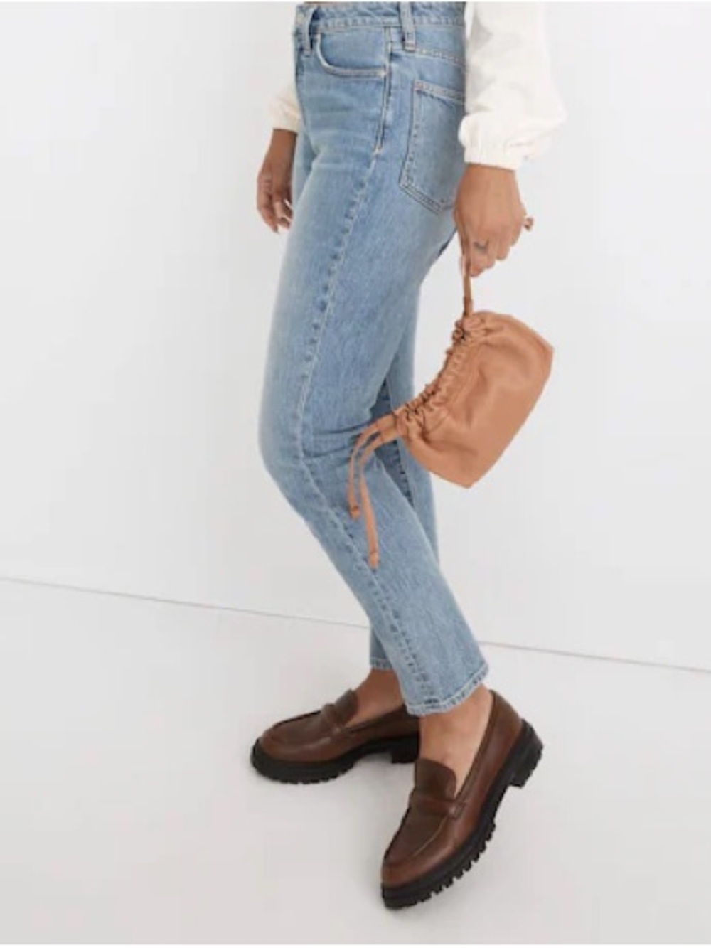 NWT Madewell The Piazza Mini Cognac Leather Drawstring Bucket Hobo Bag